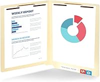 Vista 4 de Blue Summit Supplies 100 carpetas de archivos de cierre Manila con pestañas finales, carpetas reforzadas de corte recto con 2 sujetadores, carpetas