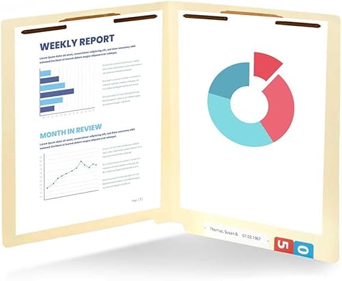 Miniatura 4 de Blue Summit Supplies 100 carpetas de archivos de cierre Manila con pestañas finales, carpetas reforzadas de corte recto con 2 sujetadores, carpetas