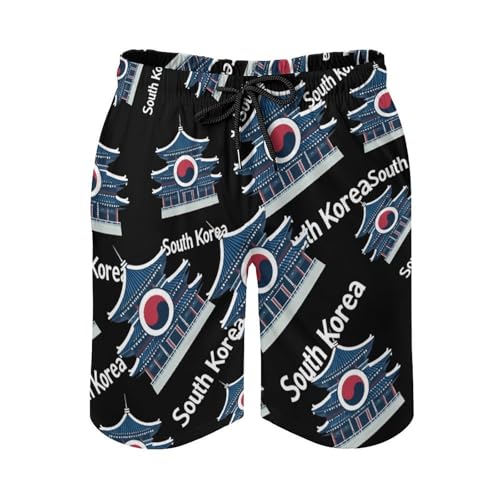 South Korea Flag Men's Swim Trunks Quick Dry Board Shorts Hawaiian Beach Shorts With Pocket4