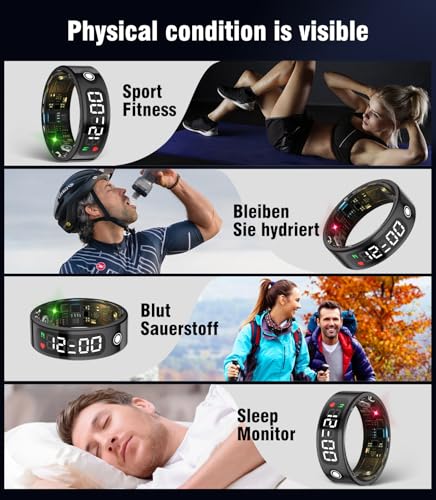 Image of 7.0 Smart Ring with LED Screen【5ATM Waterproof】【5.3+EDR Technology - 0.1%± Error】 Smart Ring for Men and Women to Monitor Sleep, Heart Rate, Black 13#