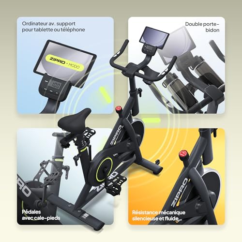 ZIPRO Velo D'appartement Cardio-training Connecté Spinning Vélo D Appartement avec Moniteur LCD Résistance Cardio Biking Silencieux Sport pour Maison Capacité 120kg Mécanique Portable – MODO – Image 4