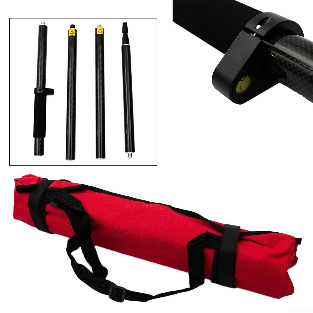 Poste GPS de fibra de carbono de 2 m, varilla de topografía de rosca de 5/8 pulgadas con 4 secciones, soporte GNSS ligero para estación total, negro (1.8 m)