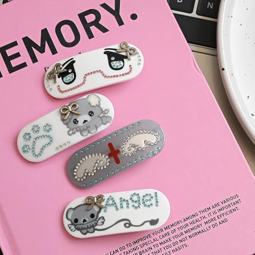 Y2K Kawaii Pinzas para el Cabello con Rhinestone, Lazo, Osito Ángel, Barrette Coquette Dreamcore Accesorios Estéticos para el Cabello miniatura 4
