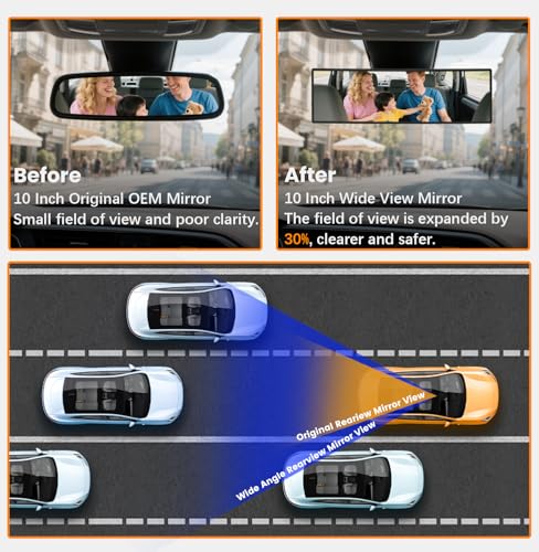 Image of Rear View Mirror, Chrome Anti-glare Panoramic Rear Mirrors Universal 10 Inch Convex Car Interior Clip on Extra Big Wide Angle Rearview Mirror Extender to Reduce Blind Spot for Car SUV
