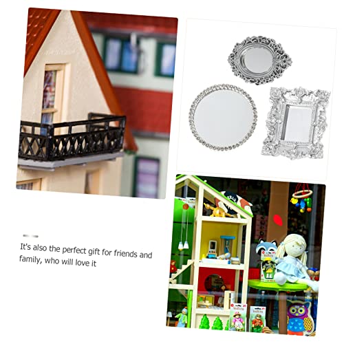 FAVOMOTO 9 Peças Mini Espelho Clássico Espelho De Parede Em Miniatura Cortinas De Casa De Bonecas Po