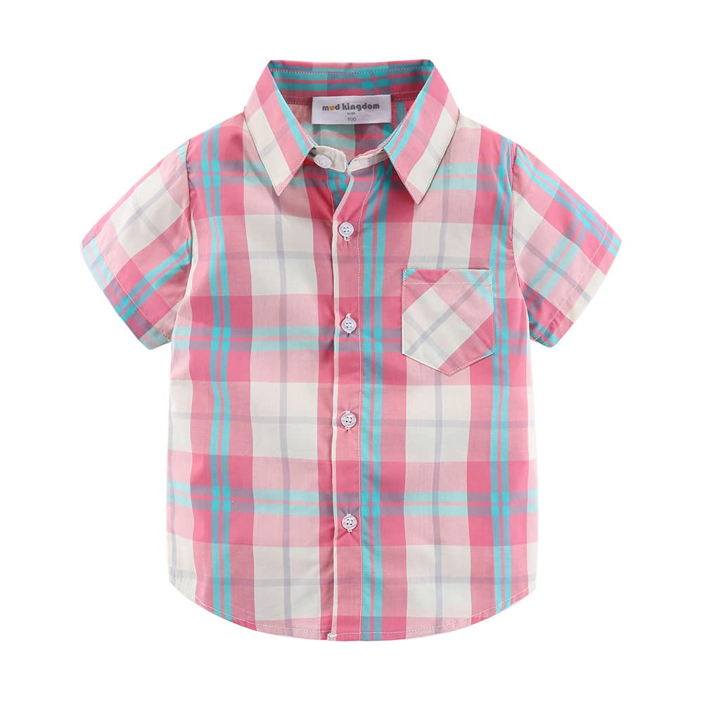 Mud KingdomToddler Boys Plaid Shirt Pink Button Down Short Sleeve Summer 4T