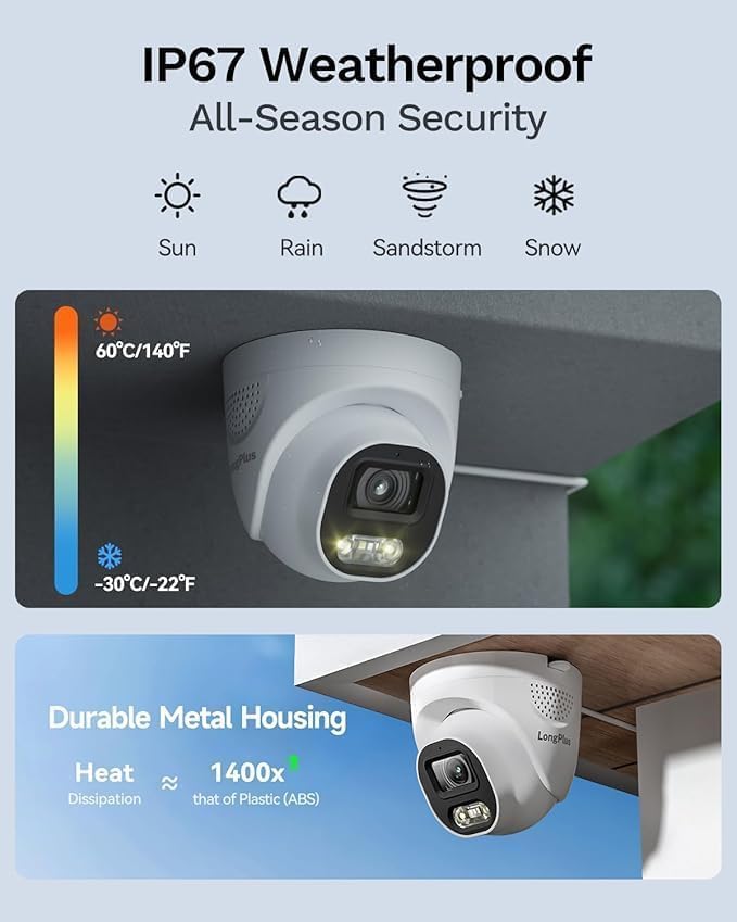 Image of LongPlus 12MP UHD Poe Wired Security Camera Outdoor for Security Cameras System, Cameras for Outdoor Home Security Spot Lights Color Night Vision, Strobe Light Alarm & Sound CP12D1