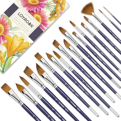 Loyaoak Sable Watercolor Brushes-18pcs Soft Sable Hair Paint Brush Set- Round Tip, Flat, Filbert, Dagger, Fan, Angular, Cat’s Tongue and Liner-K870 Dark Blue