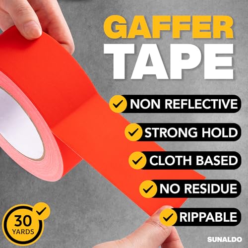 Image of Gaffers Tape Heavy Duty, Easy to Rip, Residue-Free Professional Grade Floor Tape for Electrical Cords, Matte Finish Non Reflective, Weather Resistant (6, Red, 2 inch x 30 Yards)