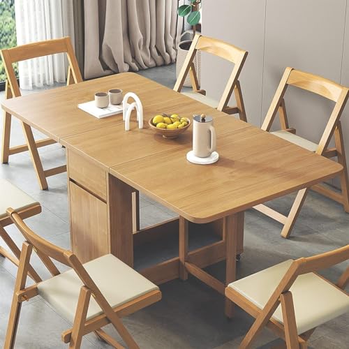 Dining Table Set, Wooden Folding Kitchen Table, with 4 Chairs, Space Saving Extendable Dining Table, for Living Room Dining Room Retractable, 1.4m, Wood Color 3 Dining Table Set, Wooden Folding Kitchen Table, with 4 Chairs, Space Saving Extendable Dining Table, for Living Room Dining Room Retractable, 1.4m, Wood Color