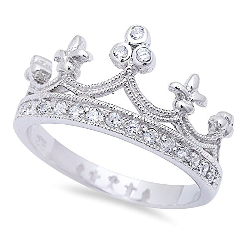 Blue Apple Co. Accent King Queen Half Eternity Crown Ring Round Cubic Zirconia Solid 925 Sterling Silver