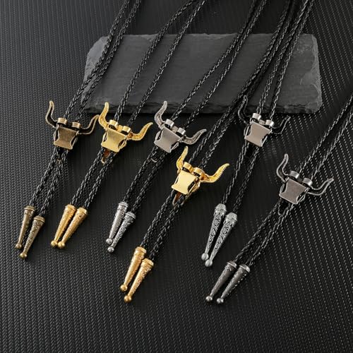 Image of GelConnie Native American Bolo Tie Rodeo Cowboy Leather Necktie Western Necklace Costume Accessories for Men,Women