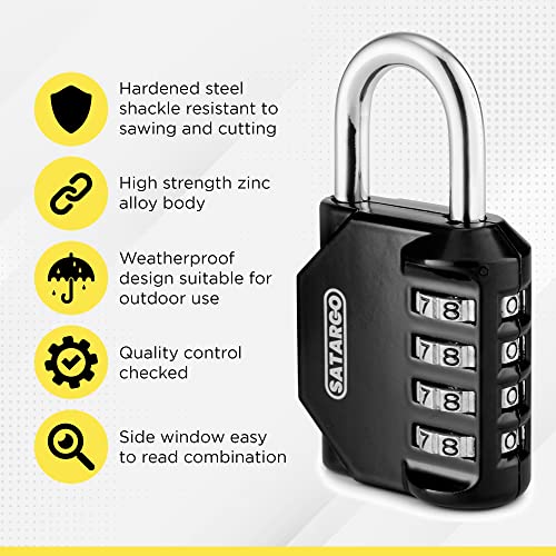 Image of 4 Digit Combination Lock for Locker Room Lock - Cut Resistant Gym Locker Lock with Code - Indoor Outdoor Padlock Small Combo Lock (Black)