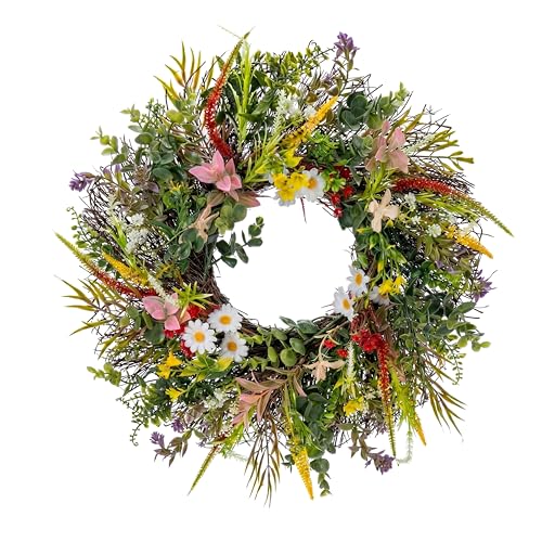Daisy Wreaths for Front Door Decor 20 Artificial Chrysanthemum Wildflower Wreath Decorations for Spring Summer Home Door Window Outside Wall Indoor Outdoor Porch and Birthday Wedding Party