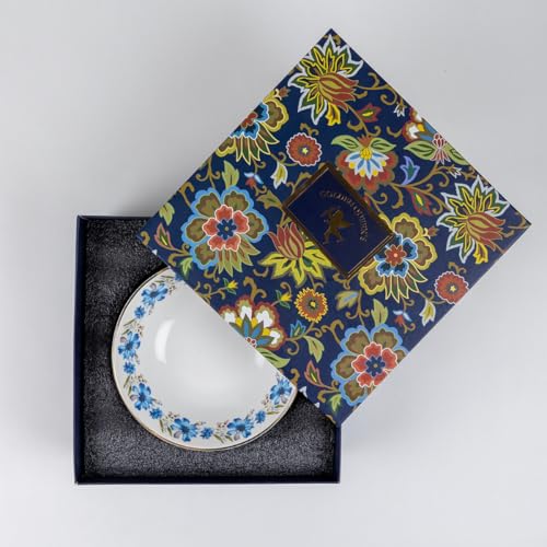 Image of GOLDEN QUEEN'S Bowls Set of 2 | Ideal for Snacks, Noodles, Ramen, Salad, Cereals, Rice | Microwave Safe | Handcrafted - Blue Floral in Wild Bush