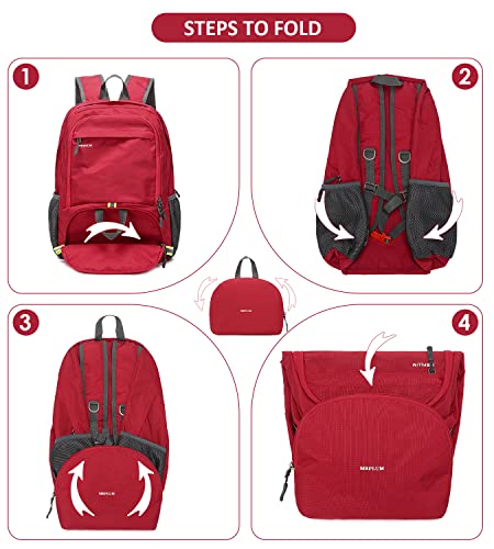 Mrplum 30L Rucksack Foldable Ultralight Packable Backpack, Unisex Durable Handy Daypack For Travel & Outdoor Sports Durable & Waterproof (Red) #TOP2