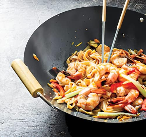 Wok EUROSTAR EC40W fondo plano acero carbono 40 cm miniatura 3