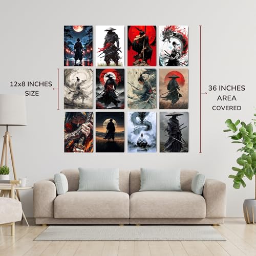 Image of Posters Inc Warrior Art Posters for Room Decor, Set of 12, 8x12 inch A4 Sized, Empowering Warrior Posters for Home, Premium Matte Paper, 300 GSM, Birthday Gift for Men, Gluedots Included.