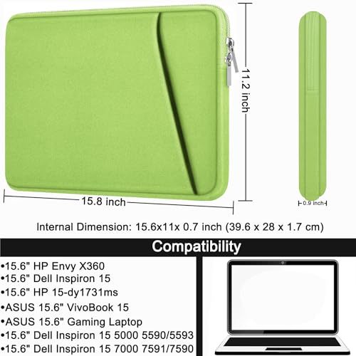 Image of Laptop Sleeve, Shockproof Protective Computer Case, Handbags Portable Laptop Bag for 15.6 inch HP Dell Asus Lenovo Notebook Computer with Front Pocket, Light Green