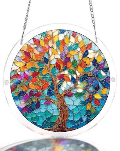 KaayeeWood Acrylic Suncatcher Puzzle Unique Tree of Luminous Leaves Acrylic Sun Catcher Puzzle Kit for Doors Garden and Window Hanging DIY Suncatcher Kits for Adults 7.4 in