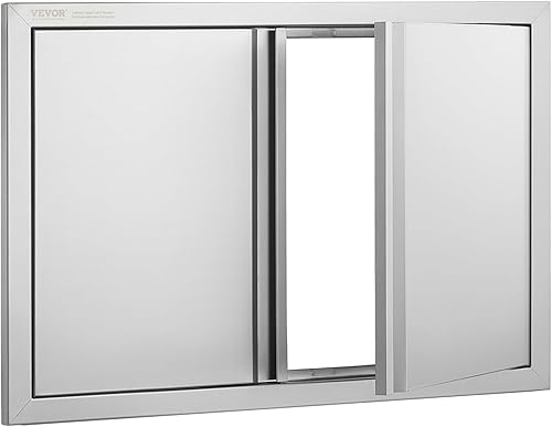VEVOR Puerta de acceso para barbacoa de 28 x 19 pulgadas, puerta doble para barbacoa de acero inoxidable con mango empotrado, puertas de cocina al