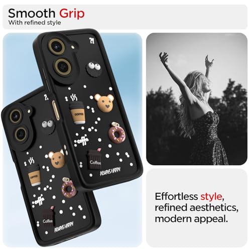 Image of Pikkme Back Cover for Poco C71 / Redmi A5 | Cute Fun Cartoon 3D Bear Silicone Full Body Protection Bumper Case (Black)