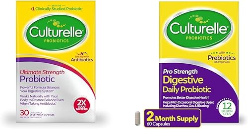 Culturelle Probiótico Ultimate Strength para hombres y mujeres y probiótico diario Pro Strength, cápsulas de salud digestiva, apoya la diarrea