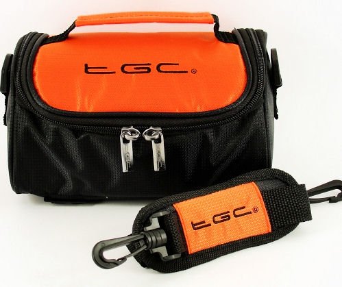 TGCCamera Case for DXG Technology DXG-503 with shoulder strap and Carry Handle (Hot Orange & Black)