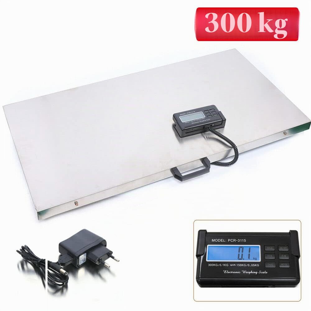 Balance au sol pour animaux de compagnie, balance pour chiens, chats, vétérinaire, grande plateforme en acier inoxydable 103 x 53 cm, LCD externe, unité de pesage kg/oz/lb