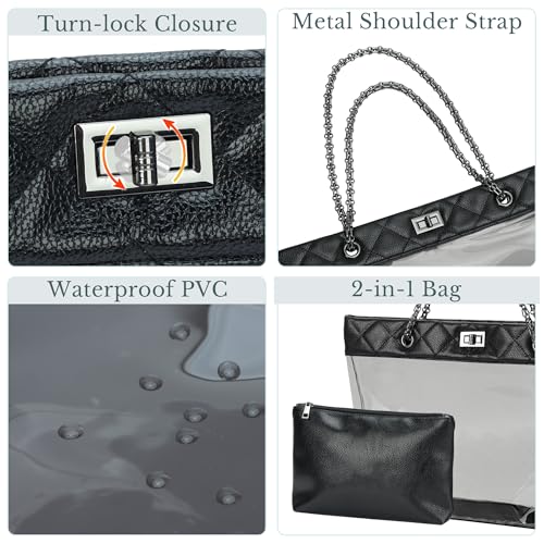 Bolso Tote Transparente con Correa Cadena 2 en 1 para Mujer miniatura 4
