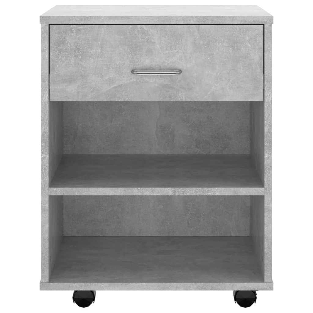 Mobiletto arrotolabile, grigio cemento, 46 x 36 x 59 cm, in legno, design moderno, con 4 ruote, bloccabile, per ufficio, casa, camera da letto, cucina, magazzino