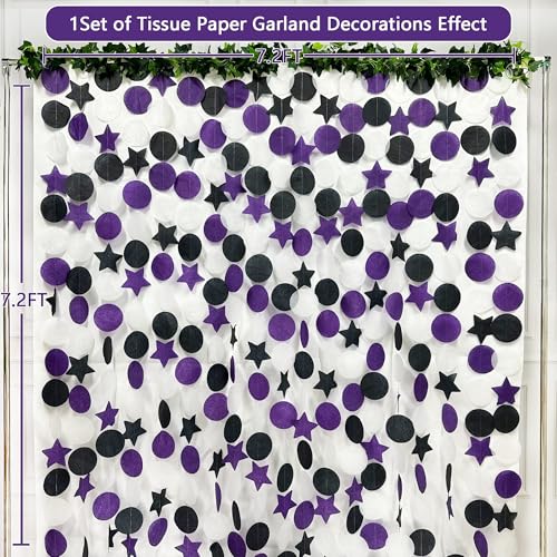 Image of 173 Ft Purple Black and White Party Decorations Big Star Circle Dot Backdrop Streamer Garland for Graduation Birthday Bachelorette Engagement Wedding Bridal Shower Halloween Party Supplies