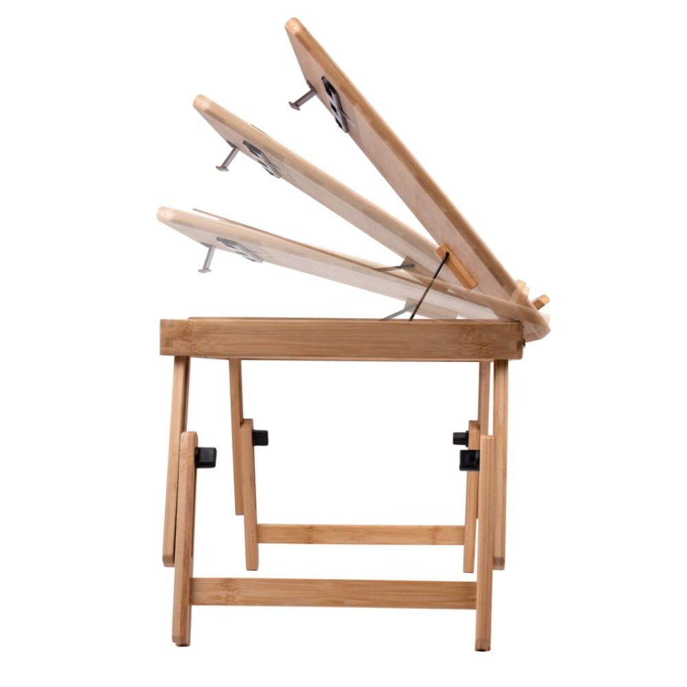 Tavolino per Laptop Regolabile - Tavolo da Letto per Laptop - Supporto per Laptop da Letto - 21,5 x 27,5 cm - Tavolo da Letto Pieghevole - con Portabevande e Slot per Tablet – Legno di Bambù, Marrone