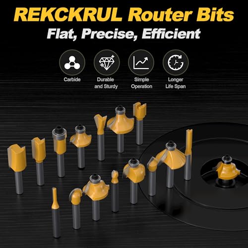 REKCKRUL 15-Piece 1/4-Inch Shank Router Bit Set