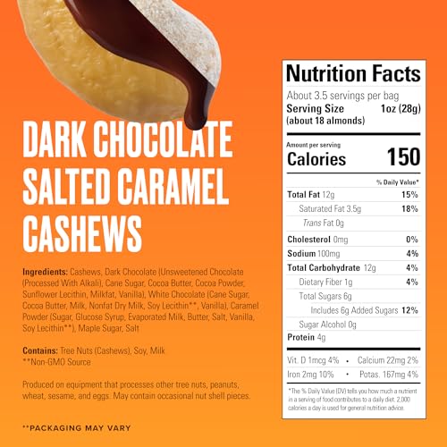 Image of SkinnyDipped Salted Caramel Cashews, 3.5oz Bags | 5 Pack | Crunchy Whole Cashews Thinly Dipped in Chocolate | Gluten Free | Plant Protein Snack