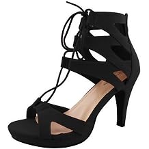 TOP Moda Womens Pebble-2 Gladiator Lace Up Bootie Sandals