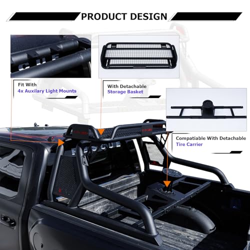 Image of Roll Bar with Cargo Basket for Full Size Trucks, Black