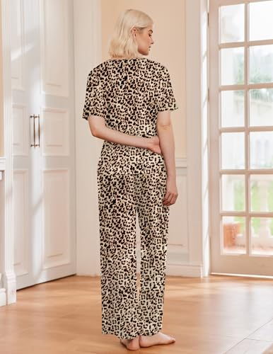 Image of Ekouaer Pajama Sets for Women 2 Piece Lounge Set Short Sleeve Tops and Long Pants Soft Comfy Pjs Sleepwear Outfits S-XXL