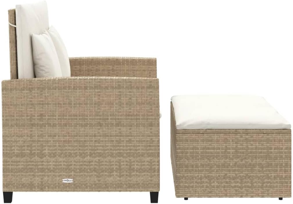 Outdoor Patio Sofa Convertible to Bed, Beige Synthetic Rattan Loveseat with Storage for Garden Terrace Balcony