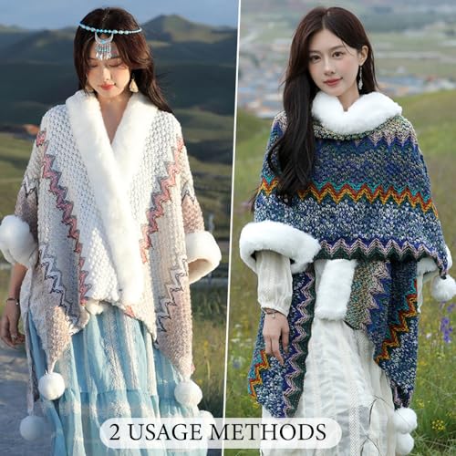 Women's knit Bohemian Poncho Shawl,Wraps Pashmina with Tassel,Oversized Sweaters Cardigan Shawls for Fall Winter2