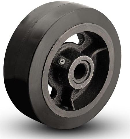 6" X 2" (6PRC62) Mold on Rubber on Cast Iron Core Wheel, 3/4" Roller Bearing
