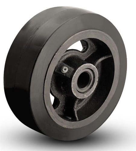 6 X 2 Mold on Rubber on Cast Iron Core Wheel, 3/4 Roller Bearing