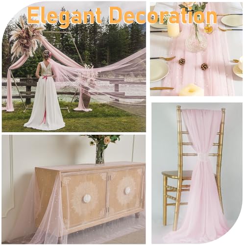 GUANSEN 10FT Pink Pearl Table Runner, Dessert Fabric Tulle Table Runner Cloth for Wedding Birthday Bridal Shower Wedding Arch Veil Decorations by GUANSEN - Image 4