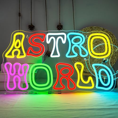 Astro World Neon Sign Letter Neon Signs for Wall Decor Colorful Led Sign USB Powered Neon Lights for Bedroom Livingroom Bar Game Room Astronomy Club Party Teens Gifts