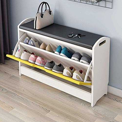 Zapato de gabinete en rack con Flip-cajón banco de almacenamiento de calzado, Estante de almacenamiento Gabinete de zapato de madera con cuero de la PU amortiguador de asiento for Pasillo Dormitorio