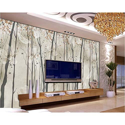 Wohnzimmer Hintergrund Dekoration 3D Wallpaper Nostalgische Abstrakte Hölzer Weiße Blumen Schmetterling TV Wand 3D Wallpaper