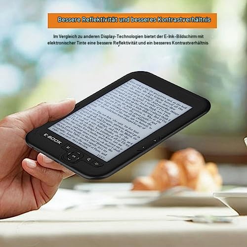 E -Book -Leser, 6 -Zoll -Ereader mit Elektronischer Tintenbildschirm, 29 Sprachen, Lange Akkulaufzeit, Einstellbarer Frontlicht, Leicht und Kompakt, Hörbücher