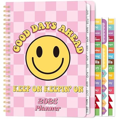 LieToi Preppy 2025 Planner - 2025 Weekly and Monthly Planner, Jan. 2025 - Dec. 2025 Planner, 8.5" x 6.2", Good Days Ahead 2025 Calendar Planner with Planner Sticker, Inner Pocket, Twin-Wire Binding Cover
