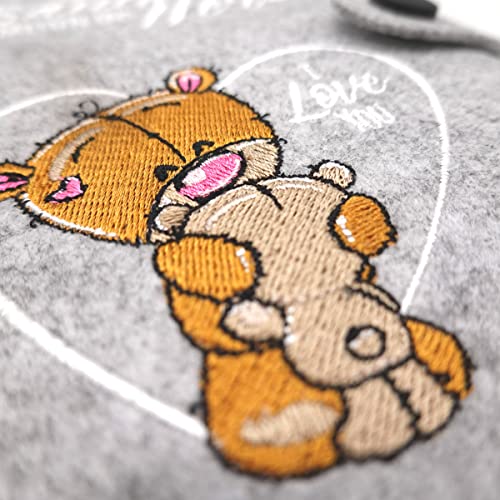 Emadele U-Heft Schutzhülle 'Aus dem Bauch mitten ins Herz' Hellgrau aus Filz Handmade. Kinder-Untersuchungsheft Hülle für Impfpass – Ansicht 3