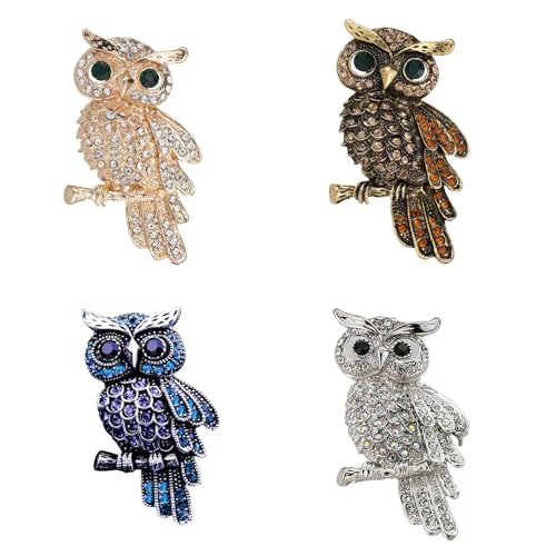 ESIW 4 PCS Rhinestone Crystal Elegant Owl Fashion Brooch Pin